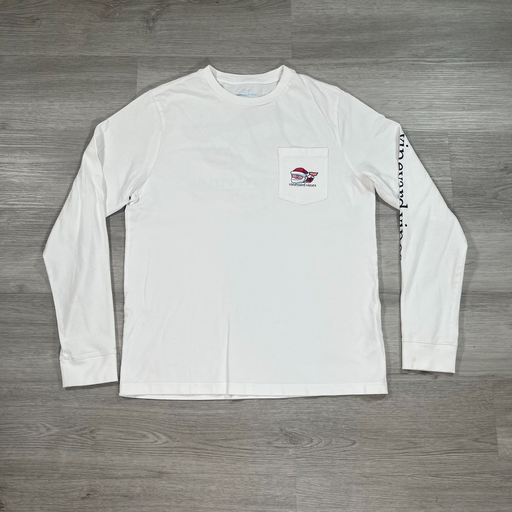 Vineyard Vines Shirt Kid Large (16) White Christmas Whale Long Sleeve